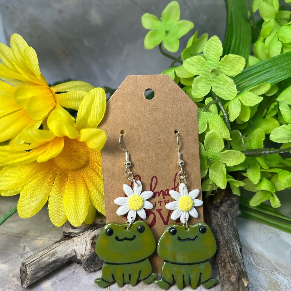 Frog and Daisy Earrings.